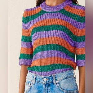 Ganni multicolored metallic knit top